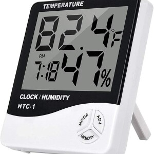 Digital Thermometer Hygrometer Clock Alarm, Calendar, Temperature 5 Functions Large Screen Desktop Stand & Wall Mount