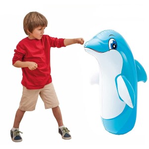 Inflatable Dolphin Punching Bag Toy, Blow up Tumbler for Kids, Boxing Toys Bounce-Back Action, Indoor Outdoor Party Game