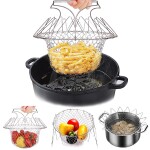 Foldable Stainless Steel Deep Fry Chef Basket, Multifunction Cooking Net, Steam Rinse Strainer For Kitchen Food or Fruit