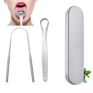 2 Pcs Different Tongue Scraper, Stainless Steel Tongue Cleaner For Adults and Kids, Rustproof with Metal Storage Case