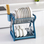 Double Layer Kitchen Dish Rack Drainer Organizer Storage Plastic Dish Drying Rack Utensil Cutlery Holder