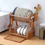 Double Layer Kitchen Dish Rack Drainer Organizer Storage Plastic Dish Drying Rack Utensil Cutlery Holder