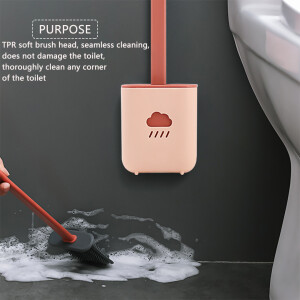 Flat Head Flexible Wall-Mounted Bathroom Cleaner Brush, Toilet Soft Silicone Non-Slip Cleaning, Long Handle Gap Brush