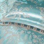 Gold Satin Jacquard Luxury Euro Bedding Set Soft Silky Double Duvet Cover Bedroom Set, Pillowcases, No Comforter Include