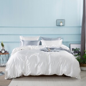 4 Pcs Satin Silk Solid Color Bedding Set, Duvet Cover Set King Size Double Silky Soft Comfortable Quilt Cover Pillowcase