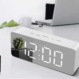 Digital Mirror Alarm Clocks with Temperature Led Display Snooze Time Adjustable Brightness for Bedroom, Office, Kitchen.