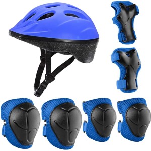Kids Helmet Knee Pad Set, Protective Gear Set for Bike Cycling Roller Skateboard Scooter. Knee, Elbow and Wrist Guards,